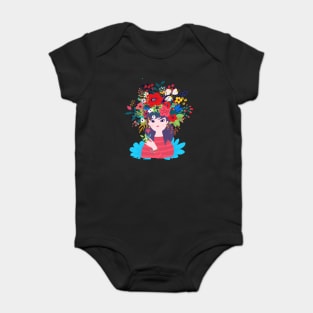 Spring Girl Flower Illustration Baby Bodysuit